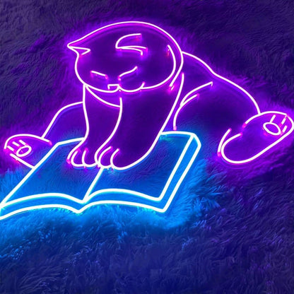 Purple Cat Reading Book Led Neon Sign For Home Cafe Decor | Shineneon