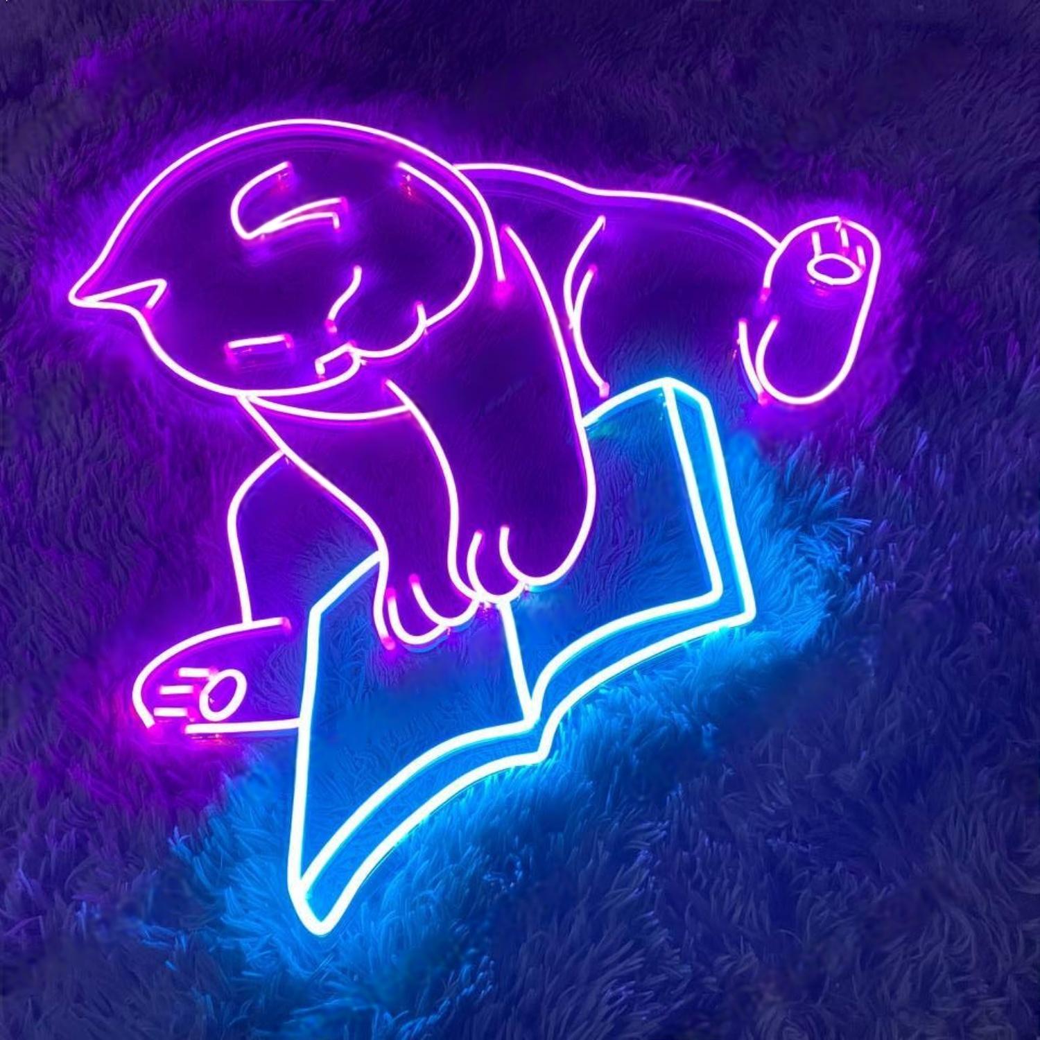Purple Cat Reading Book Led Neon Sign For Home Cafe Decor | Shineneon