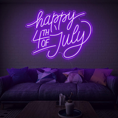Purple Cursive Happy 4th Led Neon Sign For Indoor July 4th Party Decor | Shineneon