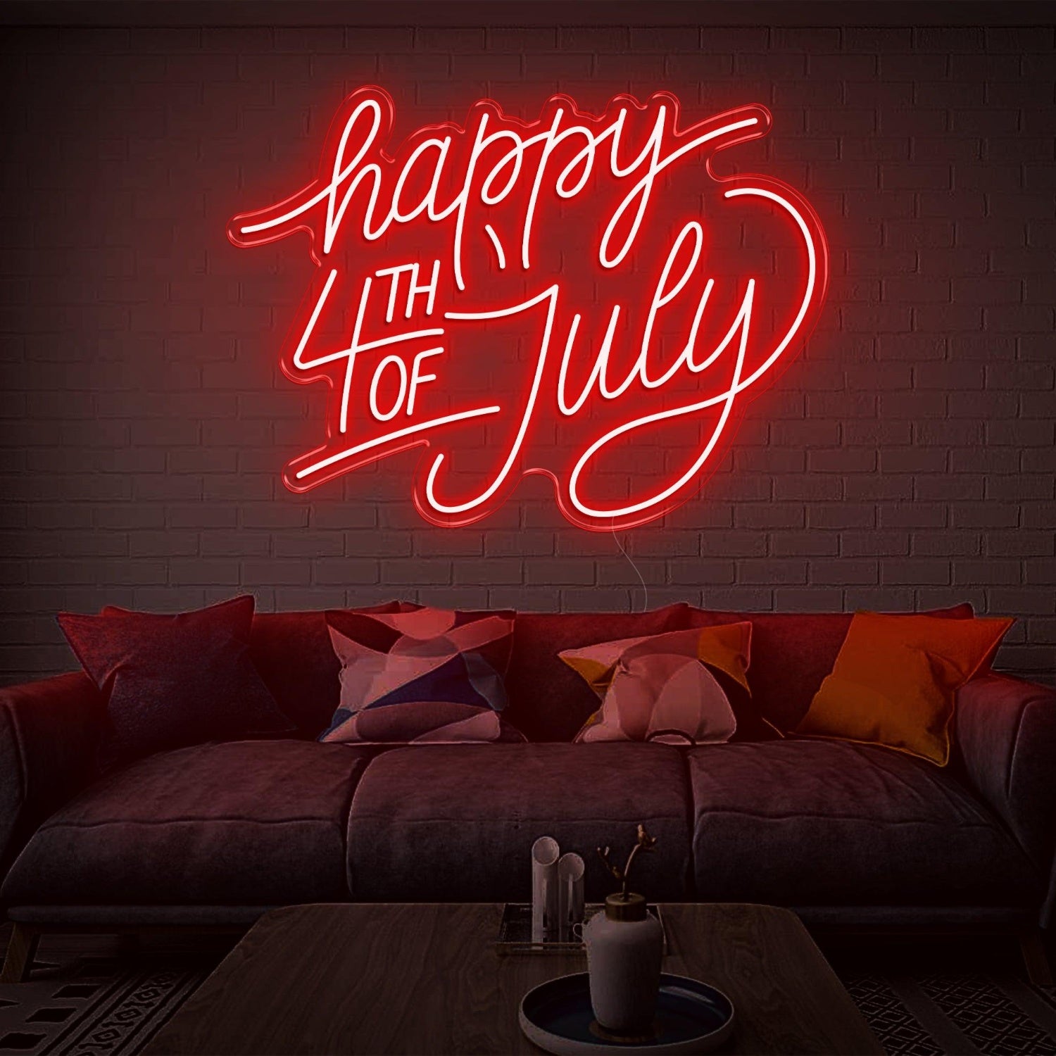 Purple Cursive Happy 4th Led Neon Sign For Indoor July 4th Party Decor | Shineneon