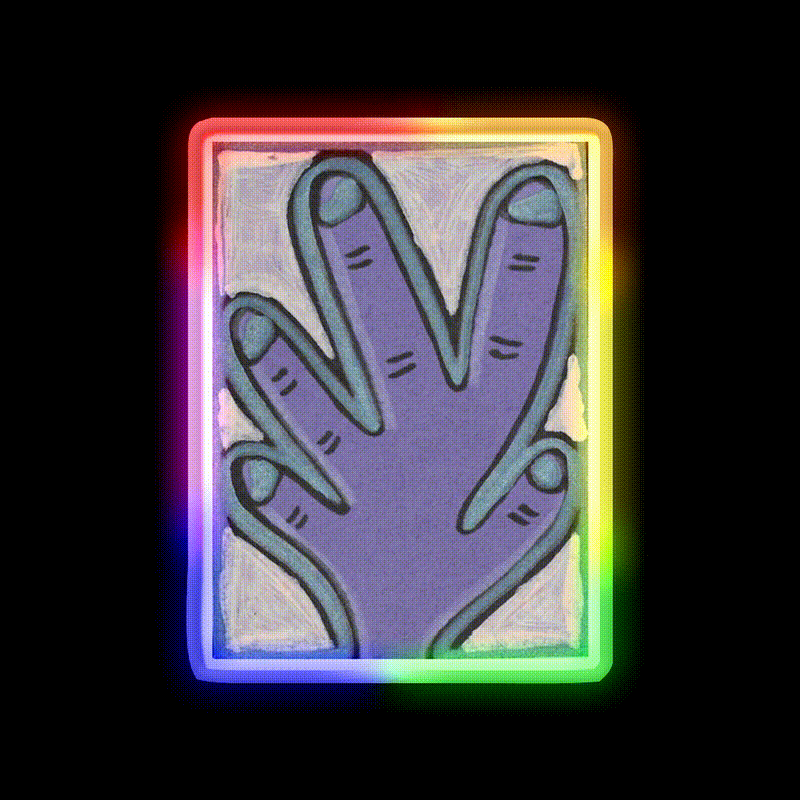 Purple Hand With Blue Nail Salon Led Neon Sign Rgb Color - LED neon sign close-up detail