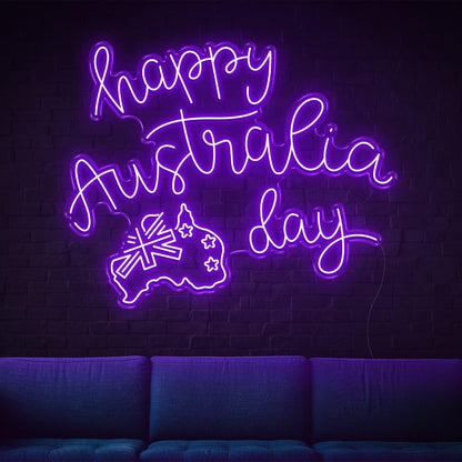 Purple Happy Australia Day Map Flag Led Neon Sign For Indoor Party Decor | Shineneon