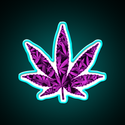 Purple Haze Hemp Inspired Green Leaf Led Neon Sign Rgb Color - Size and dimension reference