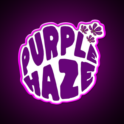 Purple Haze Purple Hemp Inspired Green Leaf Led Neon Sign Rgb Color - Neon sign mounted on wall in room