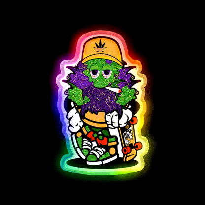 Purple Haze Skater Hemp Inspired Green Leaf Led Neon Sign Rgb Color - LED neon sign close-up detail