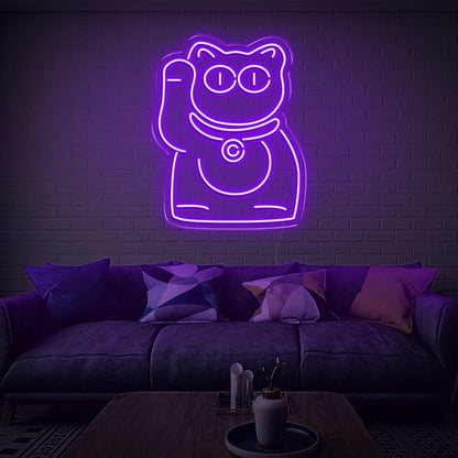 Purple Lucky Cat Led Neon Sign For Modern Indoor Wall Decor | Shineneon