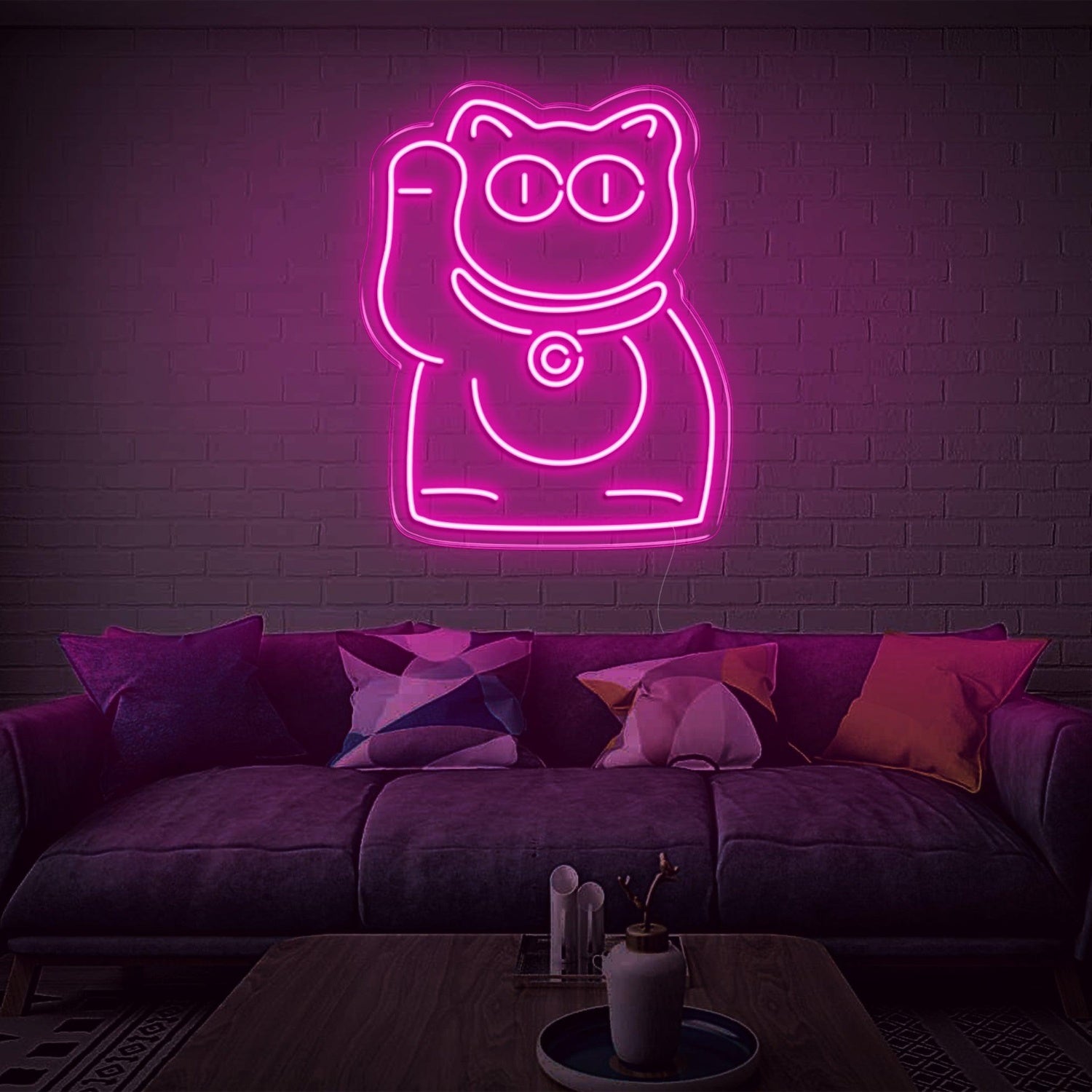 Purple Lucky Cat Led Neon Sign For Modern Indoor Wall Decor | Shineneon