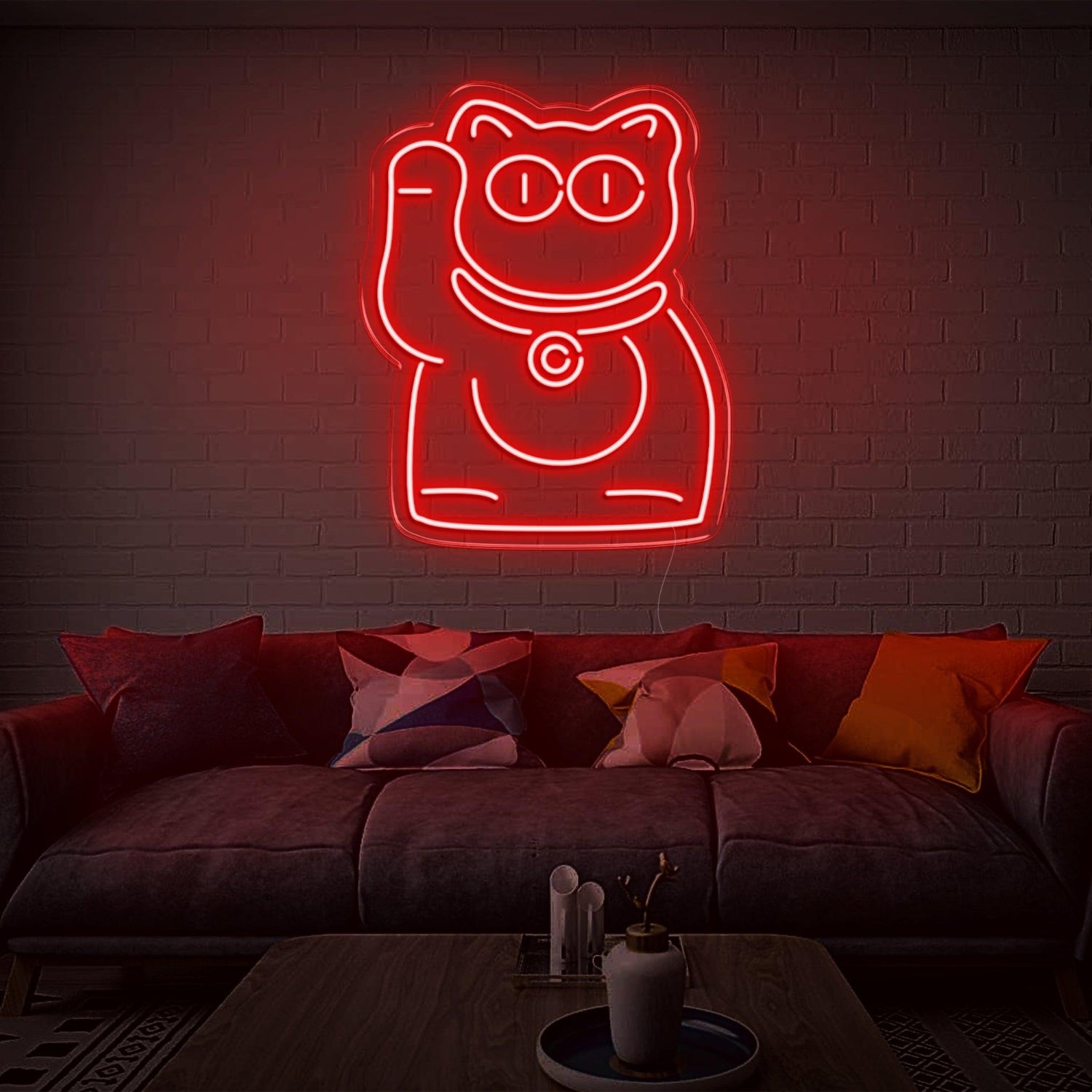 Purple Lucky Cat Led Neon Sign For Modern Indoor Wall Decor | Shineneon