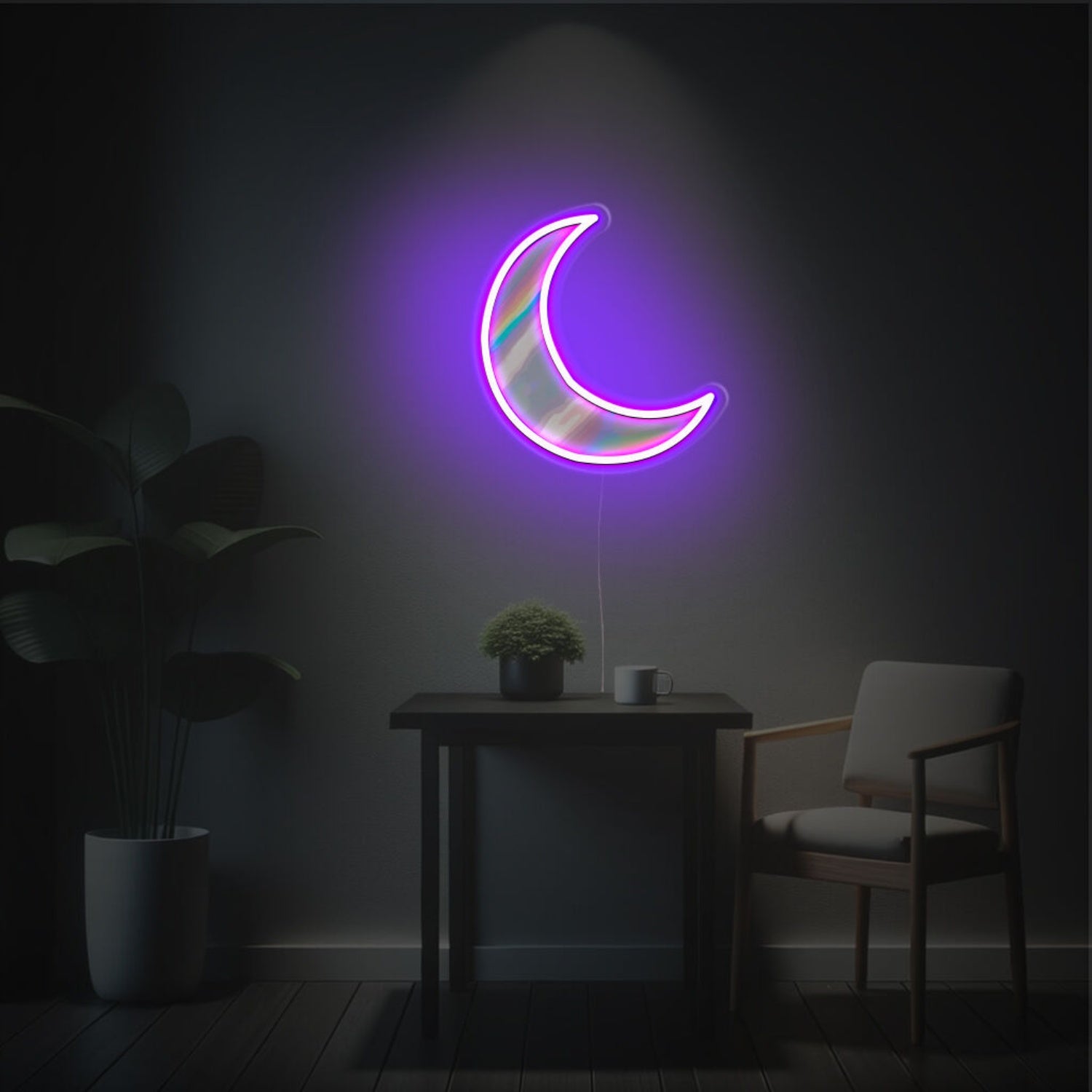 Purple Missing Moon Led Neon Acrylic Artwork | Shineneon