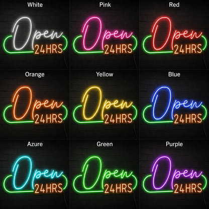 Purple Open 24 Hrs Neon Sign LED Neon Sign color grid
