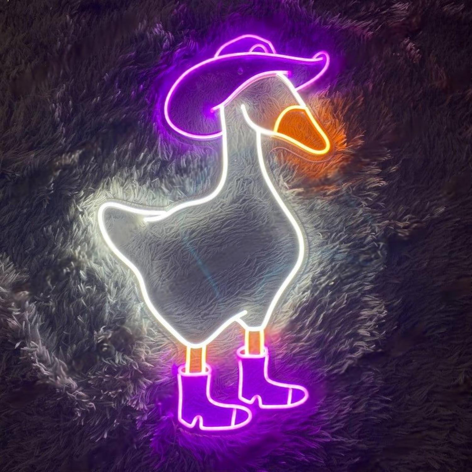 Purple Orange Cartoon Cowboy Duck Led Neon Sign For Home Cafe Decor | Shineneon