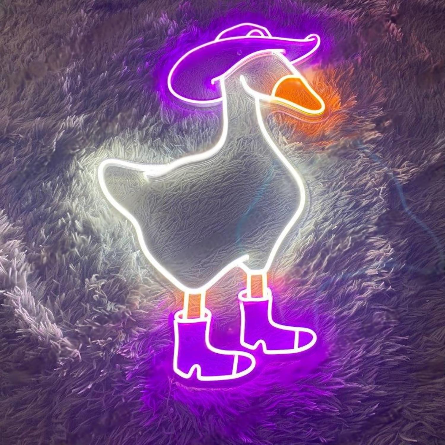 Purple Orange Cartoon Cowboy Duck Led Neon Sign For Home Cafe Decor | Shineneon