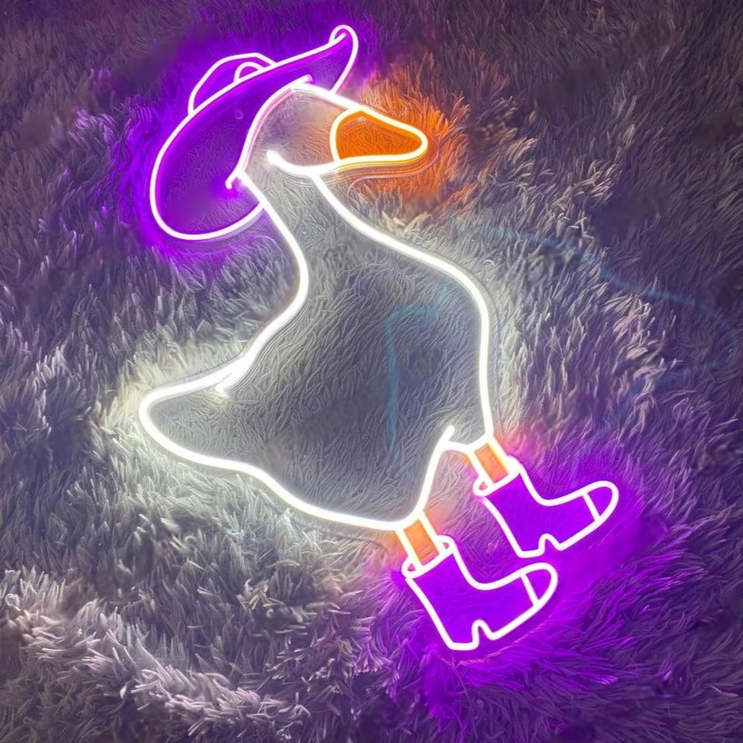 Purple Orange Cartoon Cowboy Duck Led Neon Sign For Home Cafe Decor | Shineneon