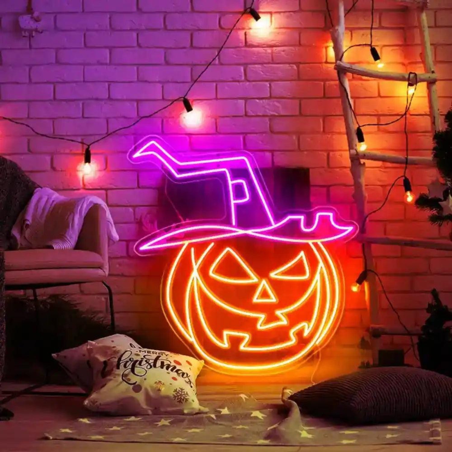 Purple-Orange Witch Hat Pumpkin Led Neon Sign For Halloween Home Decor | Shineneon