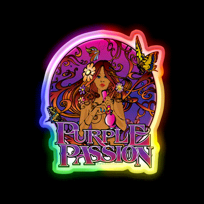 Purple Passion Strain Art Hemp Inspired Green Leaf Led Neon Sign Rgb Color - LED neon sign close-up detail