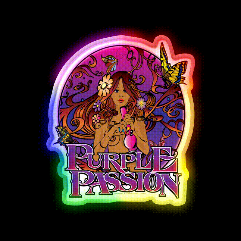 Purple Passion Strain Art Hemp Inspired Green Leaf Led Neon Sign Rgb Color - LED neon sign close-up detail