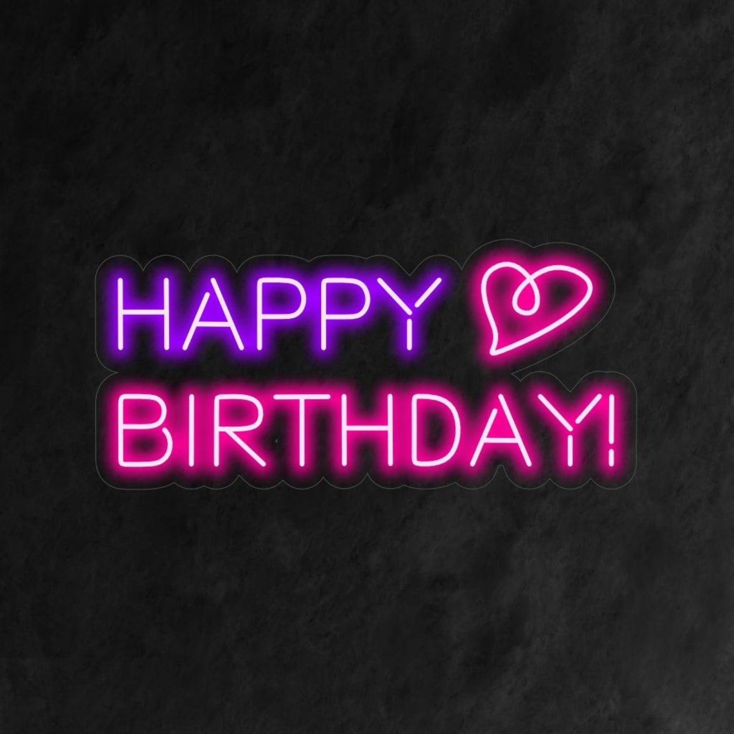 Purple-Pink Happy Birthday Heart Led Neon Sign For Indoor Party Decor | Shineneon