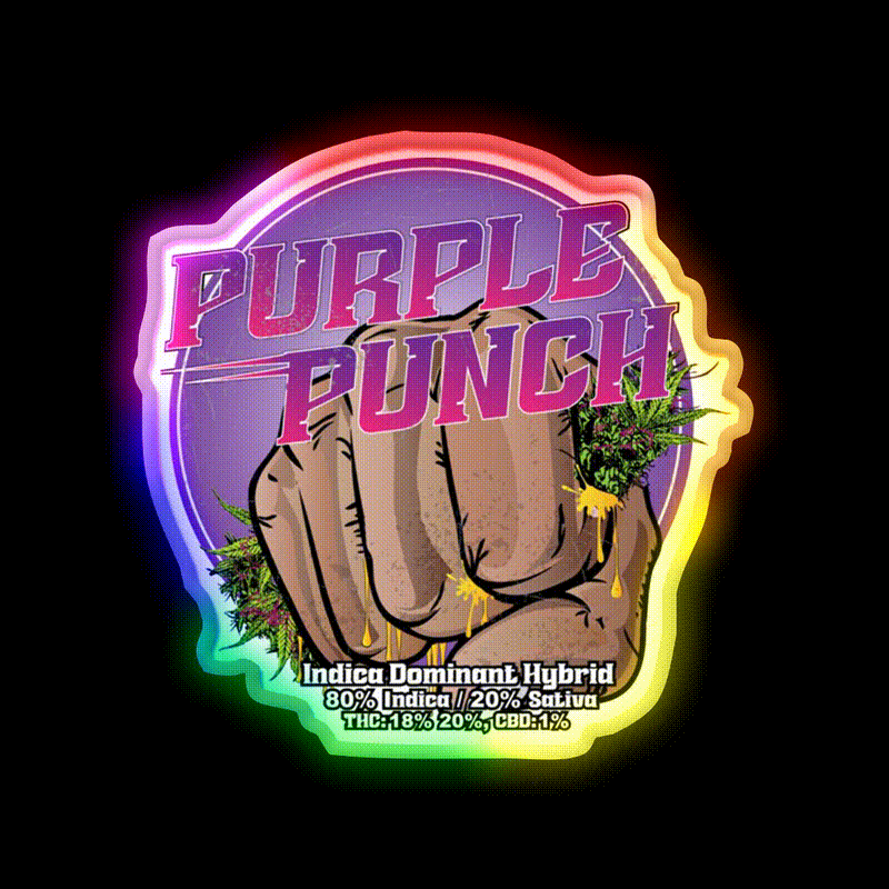 Purple Punch Strain Art Hemp Inspired Green Leaf Led Neon Sign Rgb Color - LED neon sign close-up detail