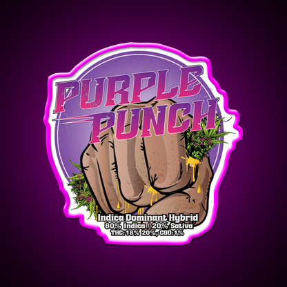 Purple Punch Strain Art Hemp Inspired Green Leaf Led Neon Sign Rgb Color - Neon sign mounted on wall in room