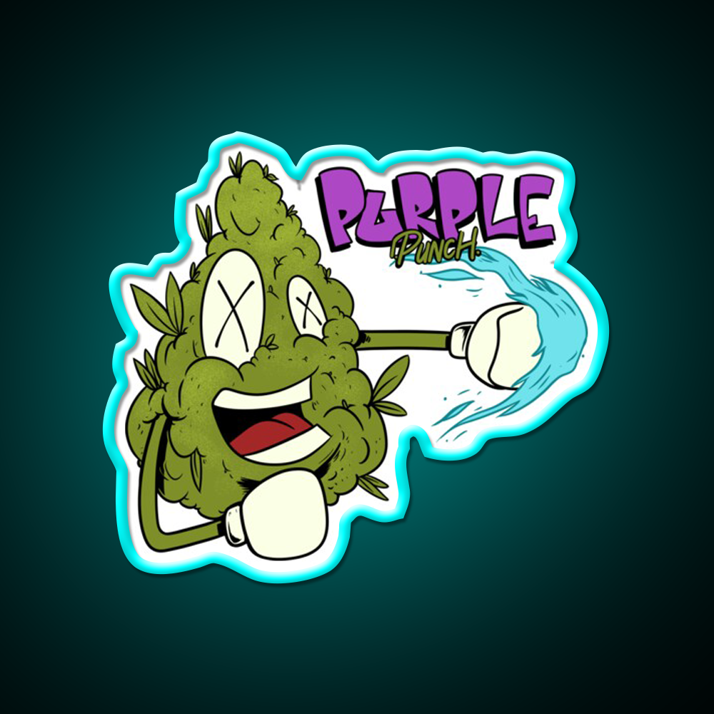 Purple Punch Weed Strain Hemp Inspired Green Leaf Led Neon Sign Rgb Color - Size and dimension reference