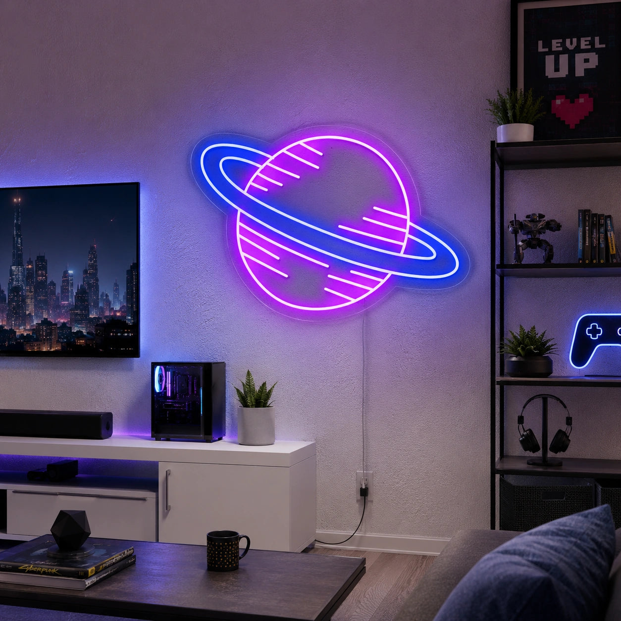 Purple Saturn Galaxy Neon Sign LED Neon Sign real lifestyle scene