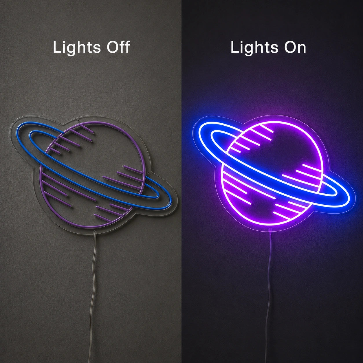 Purple Saturn Galaxy Neon Sign LED Neon Sign day and night comparison