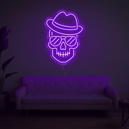 Purple Skull With Hat Glasses Led Neon Sign For Home Bar Cafe Decor | Shineneon