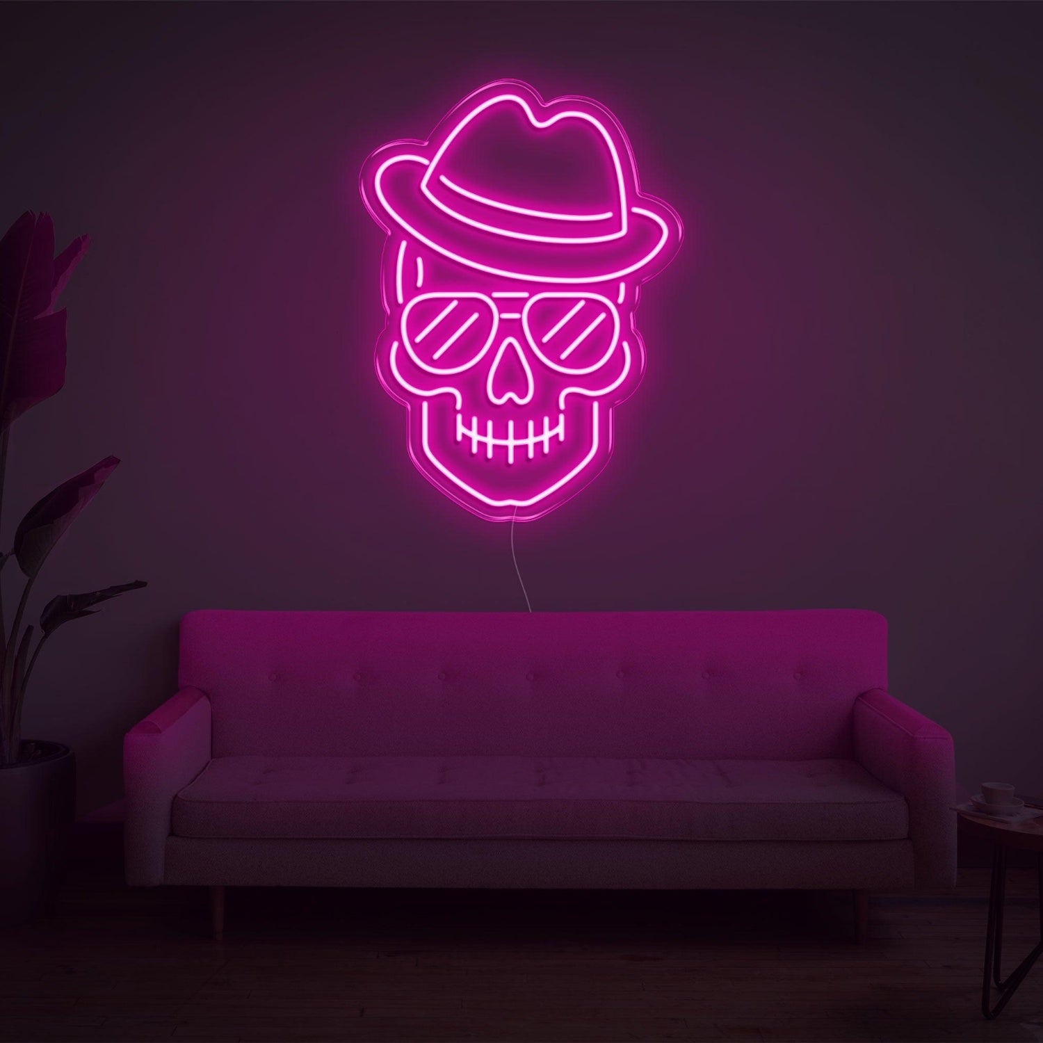 Purple Skull With Hat Glasses Led Neon Sign For Home Bar Cafe Decor | Shineneon
