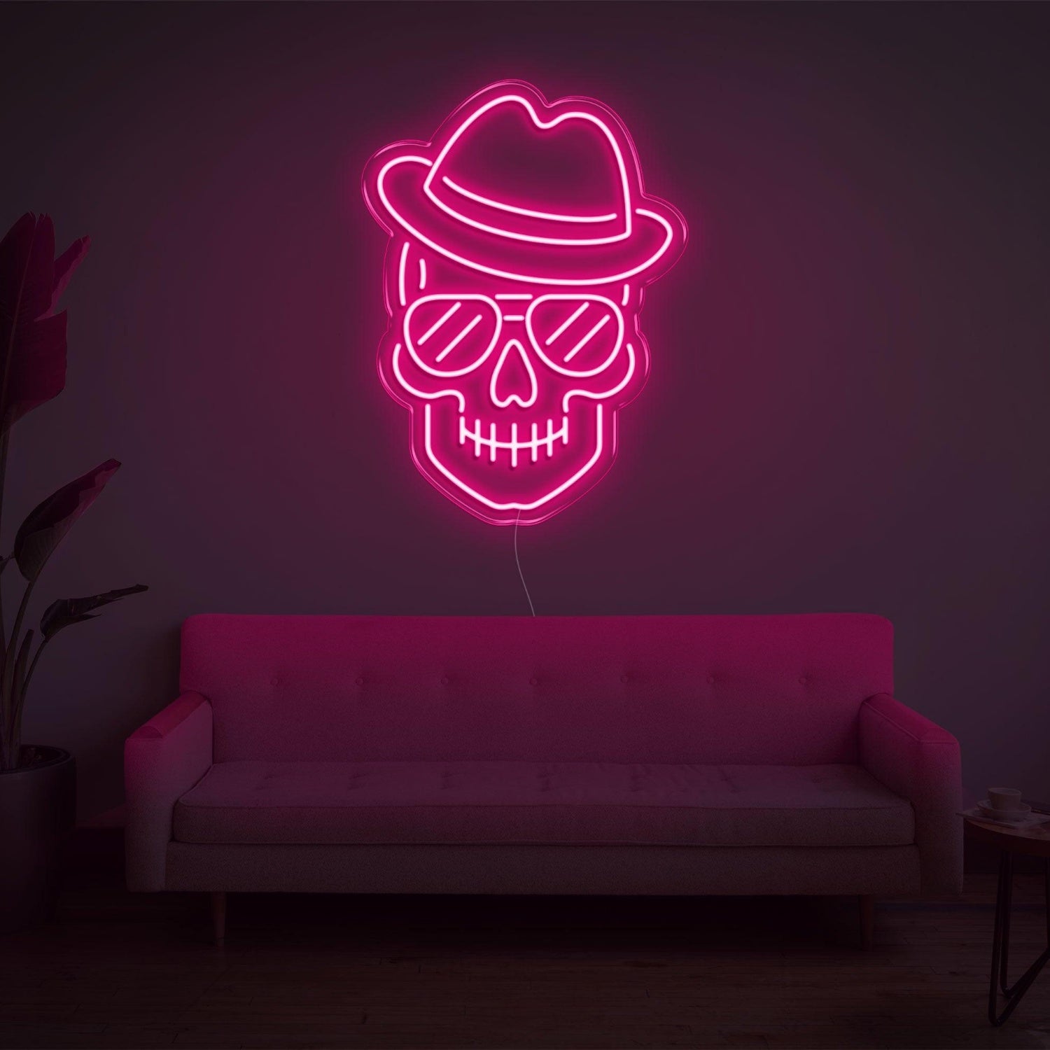 Purple Skull With Hat Glasses Led Neon Sign For Home Bar Cafe Decor | Shineneon