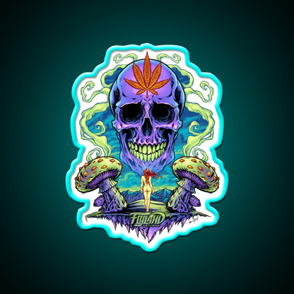 Purple Skull With Mushrooms Hemp Inspired Green Leaf Led Neon Sign Rgb Color - Size and dimension reference