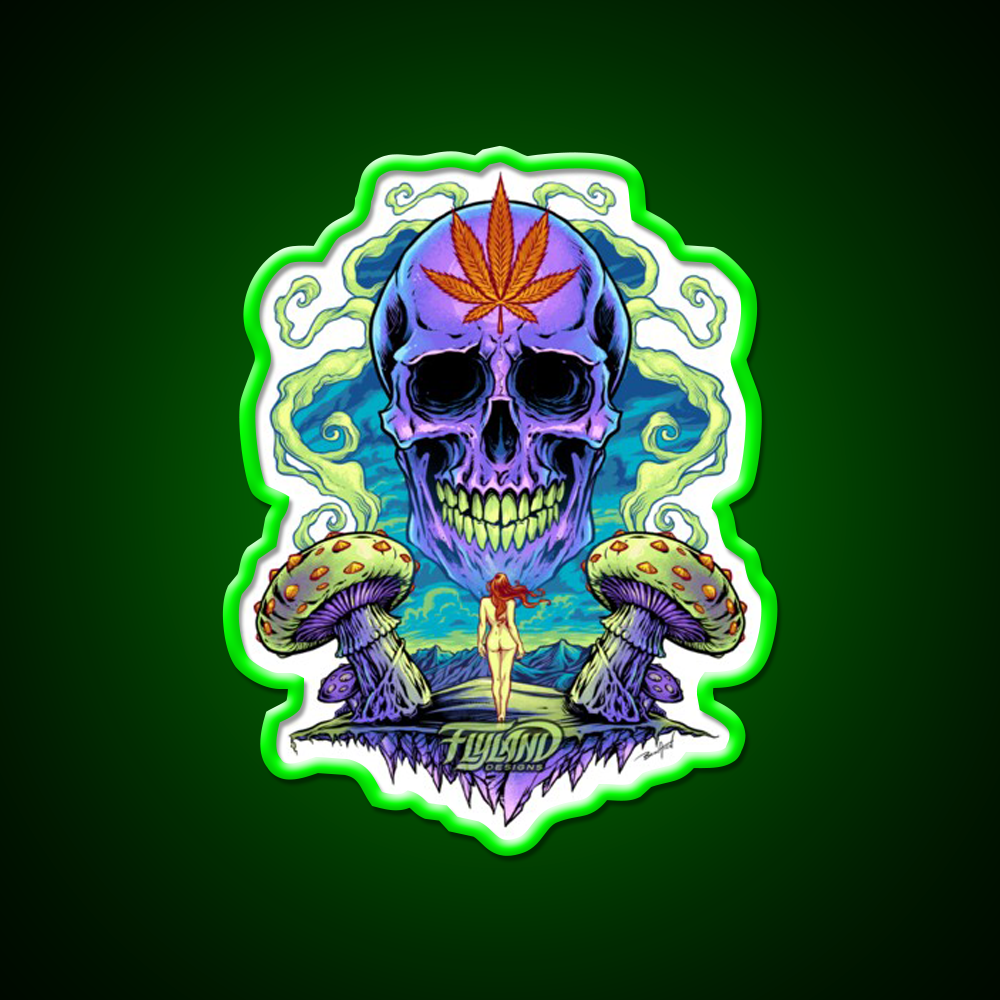 Purple Skull With Mushrooms Hemp Inspired Green Leaf Led Neon Sign Rgb Color - LED neon sign view 8