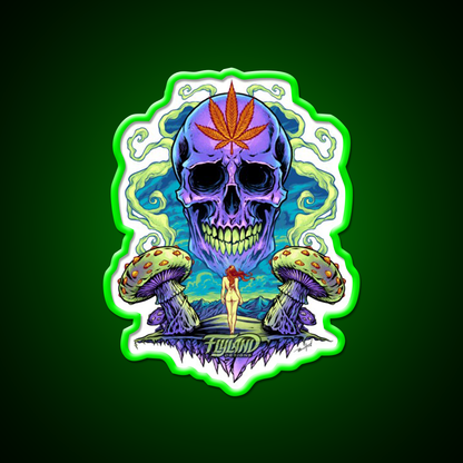 Purple Skull With Mushrooms Hemp Inspired Green Leaf Led Neon Sign Rgb Color - LED neon sign view 8