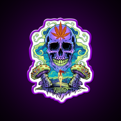 Purple Skull With Mushrooms Hemp Inspired Green Leaf Led Neon Sign Rgb Color - LED neon sign view 9