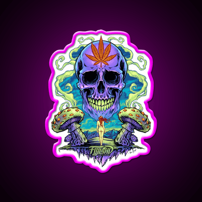 Purple Skull With Mushrooms Hemp Inspired Green Leaf Led Neon Sign Rgb Color - Shineneon