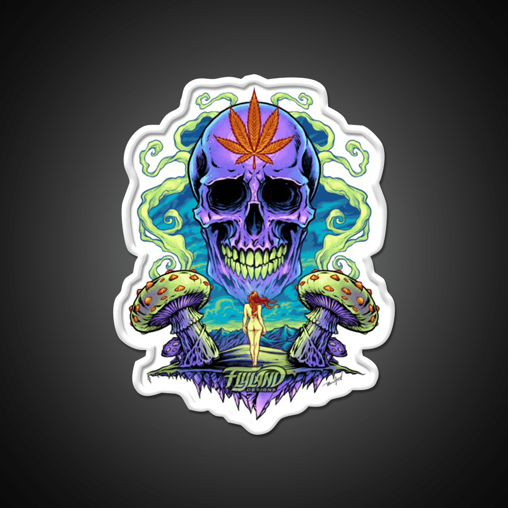 Purple Skull With Mushrooms Hemp Inspired Green Leaf Led Neon Sign Rgb Color - Shineneon