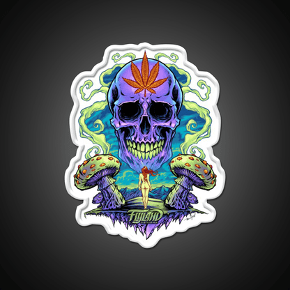 Purple Skull With Mushrooms Hemp Inspired Green Leaf Led Neon Sign Rgb Color - Shineneon