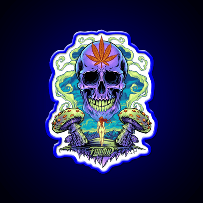 Purple Skull With Mushrooms Hemp Inspired Green Leaf Led Neon Sign Rgb Color - Shineneon