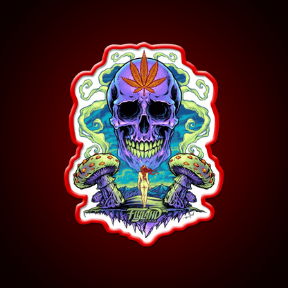Purple Skull With Mushrooms Hemp Inspired Green Leaf Led Neon Sign Rgb Color - Shineneon