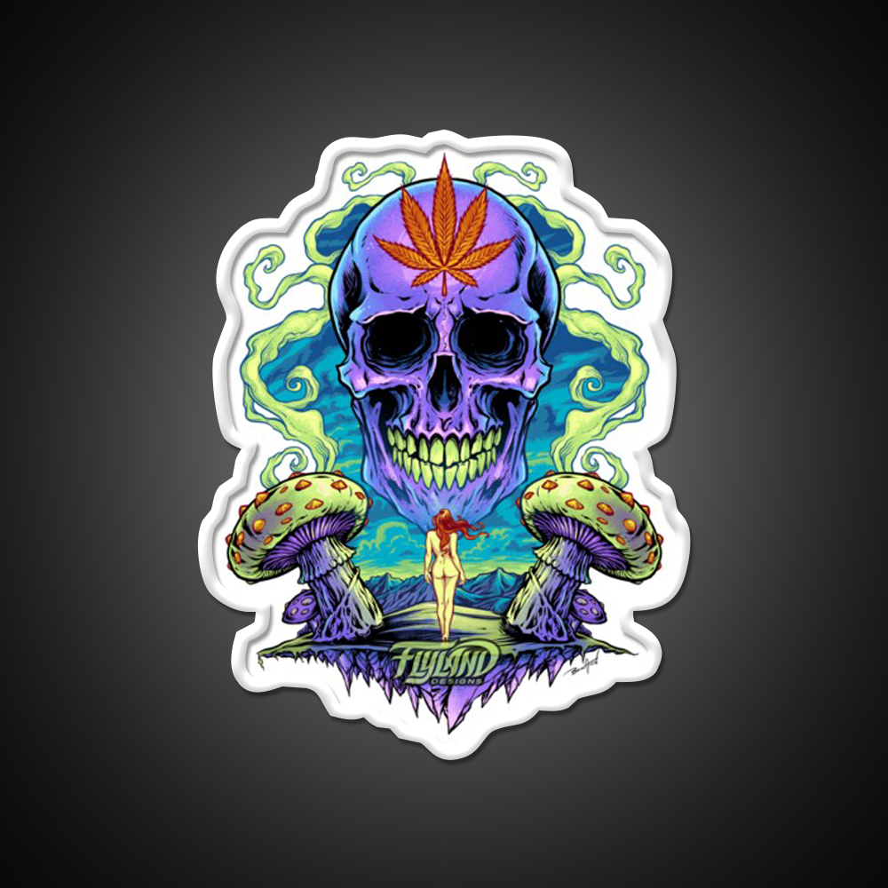Purple Skull With Mushrooms Hemp Inspired Green Leaf Led Neon Sign Rgb Color - LED neon sign view 11