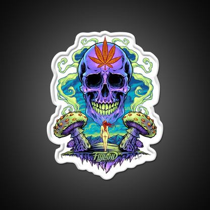 Purple Skull With Mushrooms Hemp Inspired Green Leaf Led Neon Sign Rgb Color - LED neon sign view 11