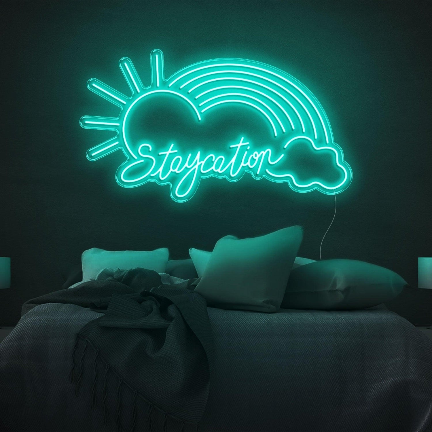 Purple Sun Rainbow Cloud Staycation Led Neon Sign For Bedroom Decor | Shineneon