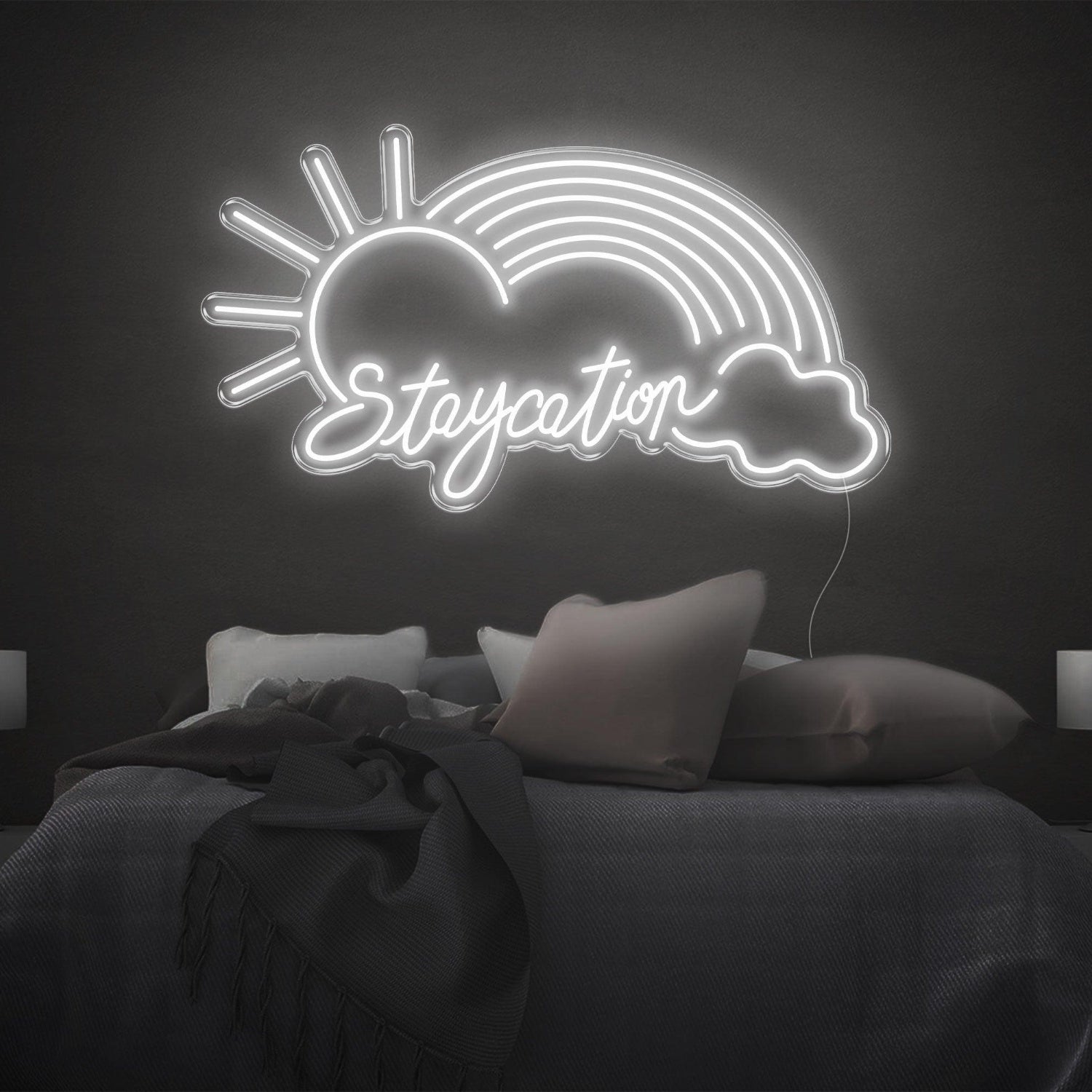 Purple Sun Rainbow Cloud Staycation Led Neon Sign For Bedroom Decor | Shineneon