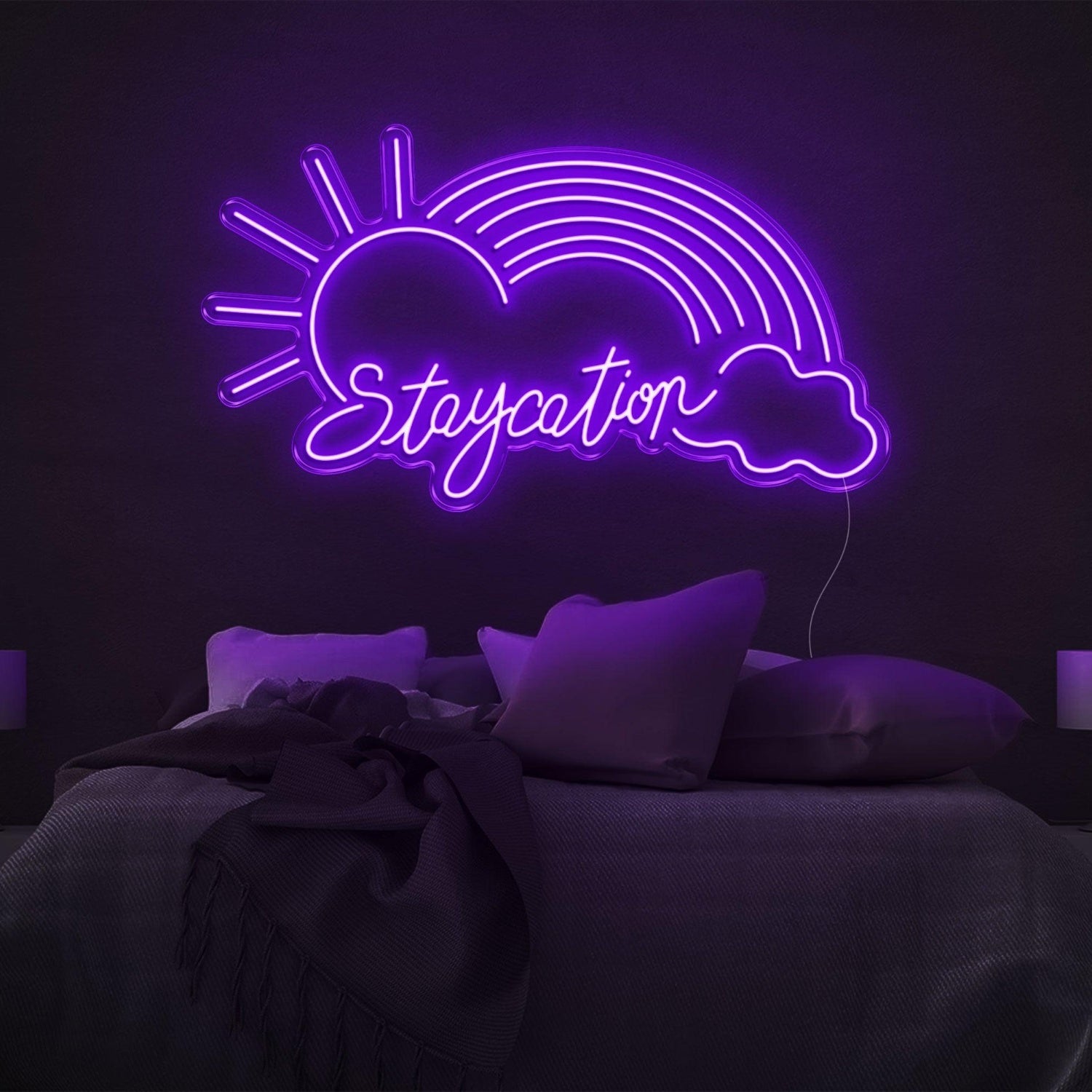 Purple Sun Rainbow Cloud Staycation Led Neon Sign For Bedroom Decor | Shineneon