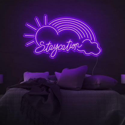 Purple Sun Rainbow Cloud Staycation Led Neon Sign For Bedroom Decor | Shineneon