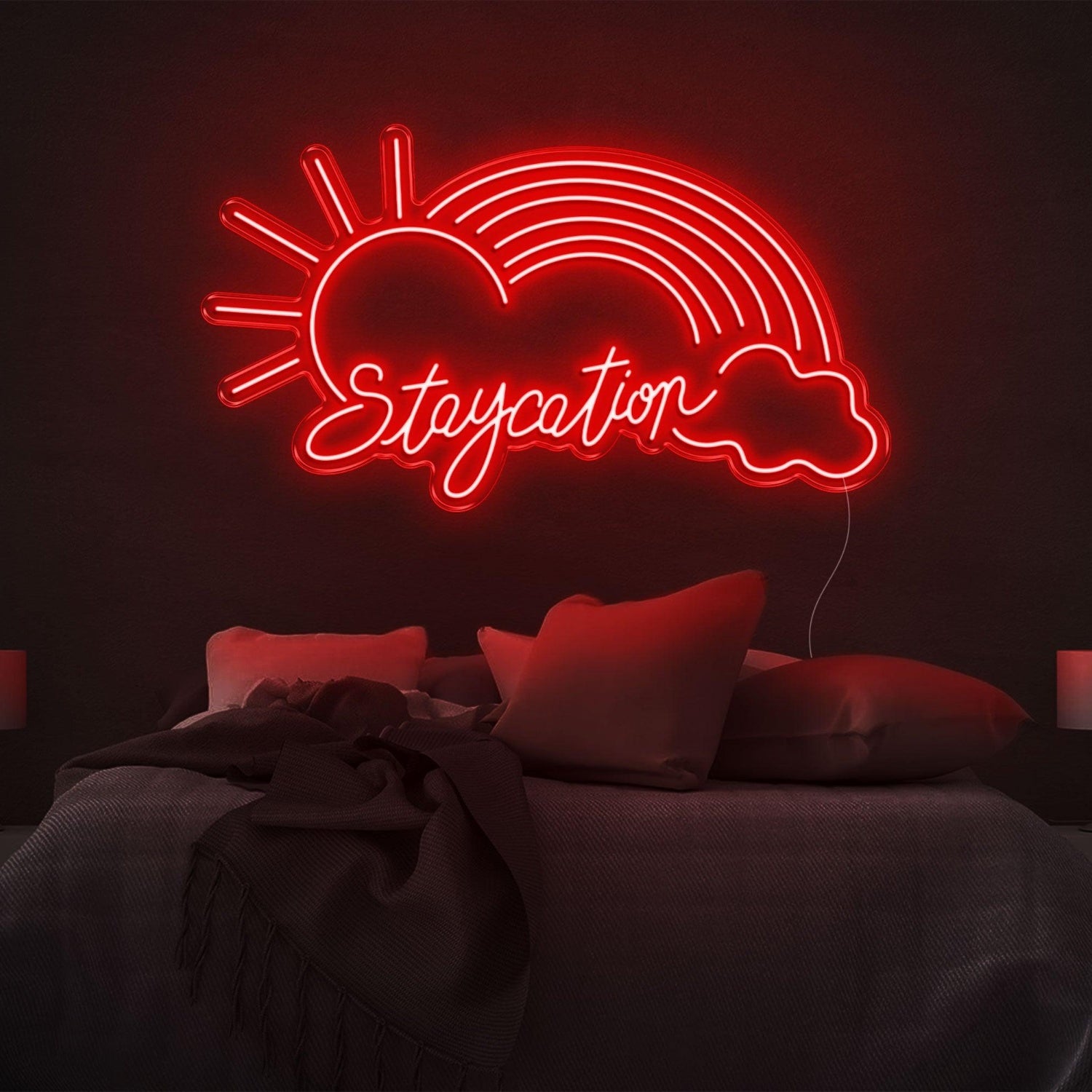 Purple Sun Rainbow Cloud Staycation Led Neon Sign For Bedroom Decor | Shineneon