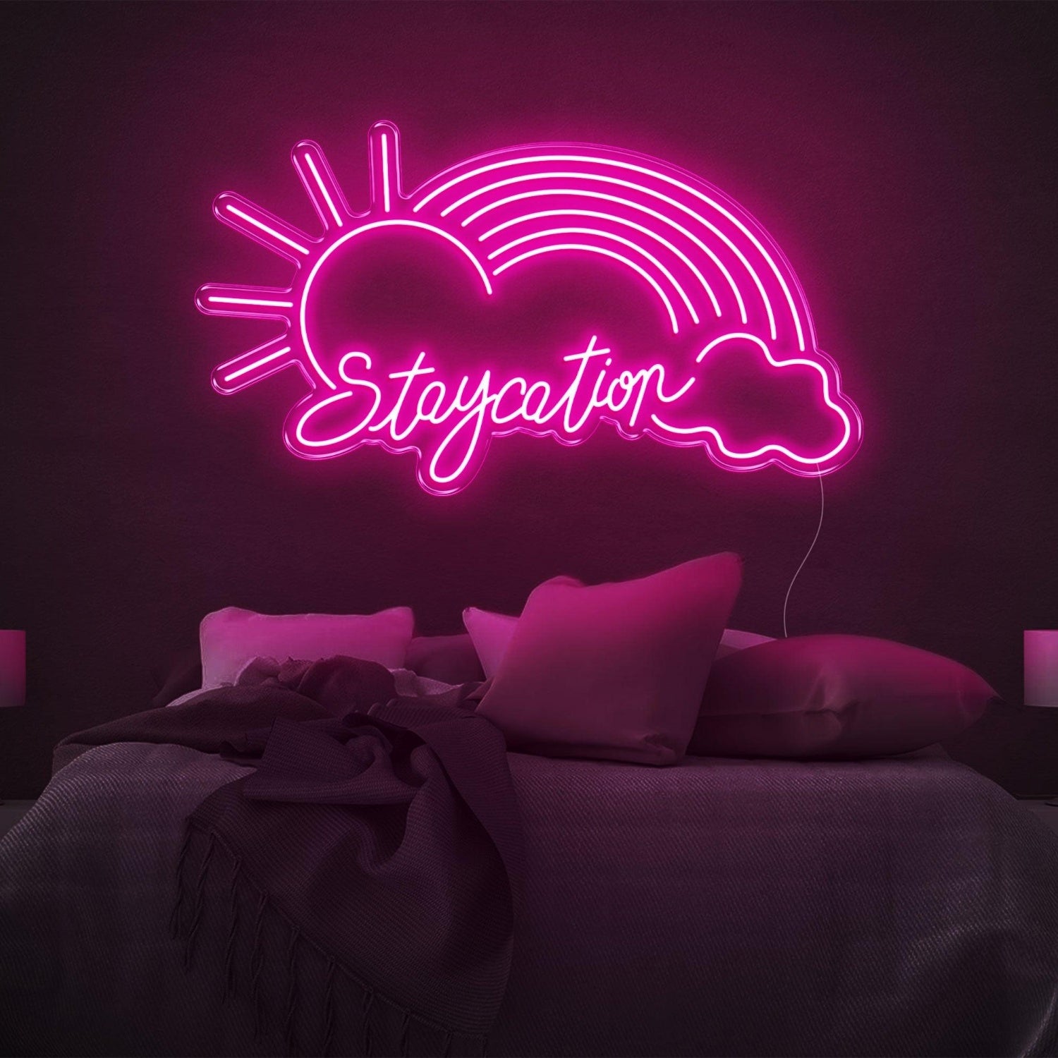Purple Sun Rainbow Cloud Staycation Led Neon Sign For Bedroom Decor | Shineneon