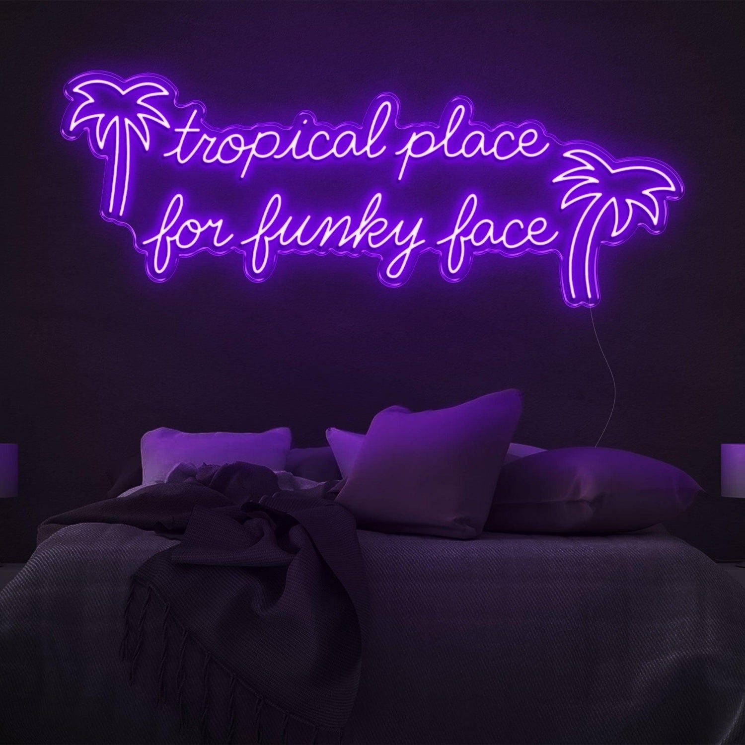 Purple Tropical Palm Funky Face Led Neon Sign For Bedroom Wall Decor | Shineneon