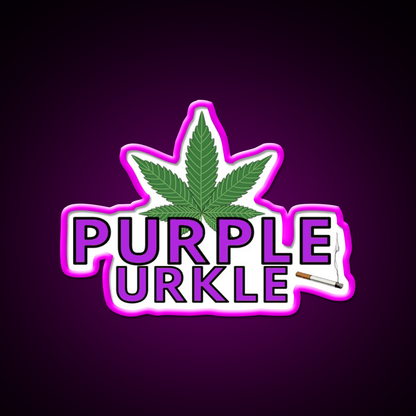 Purple Urkle Hemp Inspired Green Leaf Led Neon Sign 420 Neon Decor Rgb Color - Neon sign mounted on wall in room