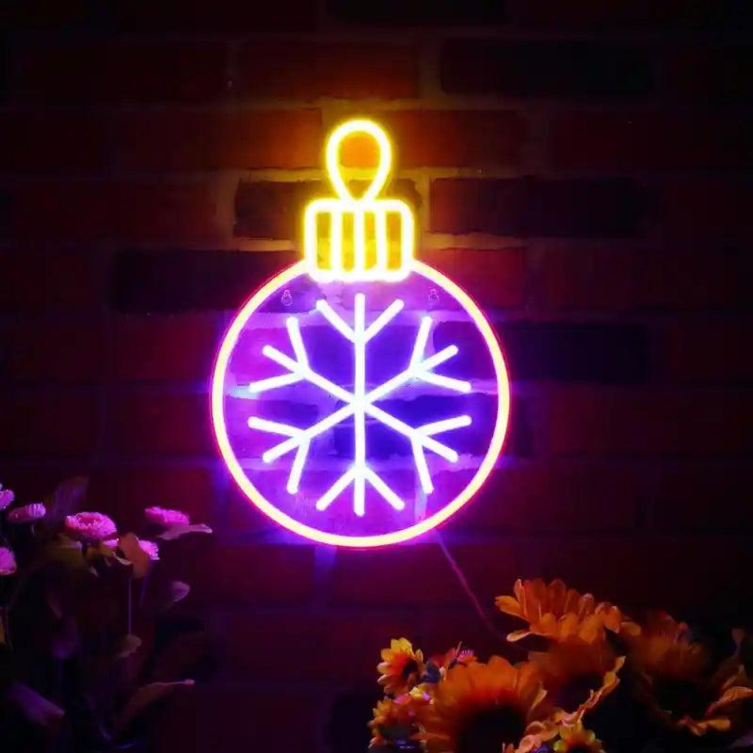 Purple Yellow Snowflake Tree Ornament Led Neon Sign Merry Christmas Decor | Shineneon