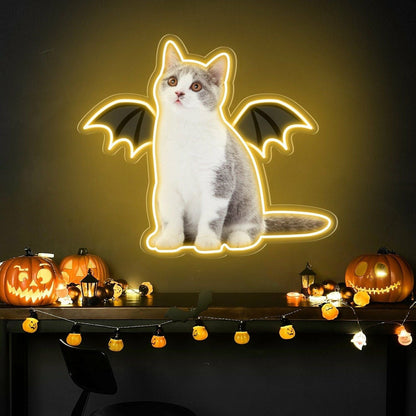 Purr - Fect Glow To Your Neon Cat Portrait Wings Personalized Uv Led Neon Sign - Shineneon